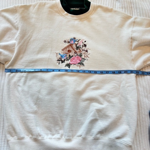 Grandma Sweater Faux Turtleneck Embroidered Bird House, Birds & Floral Design L - Picture 7 of 8